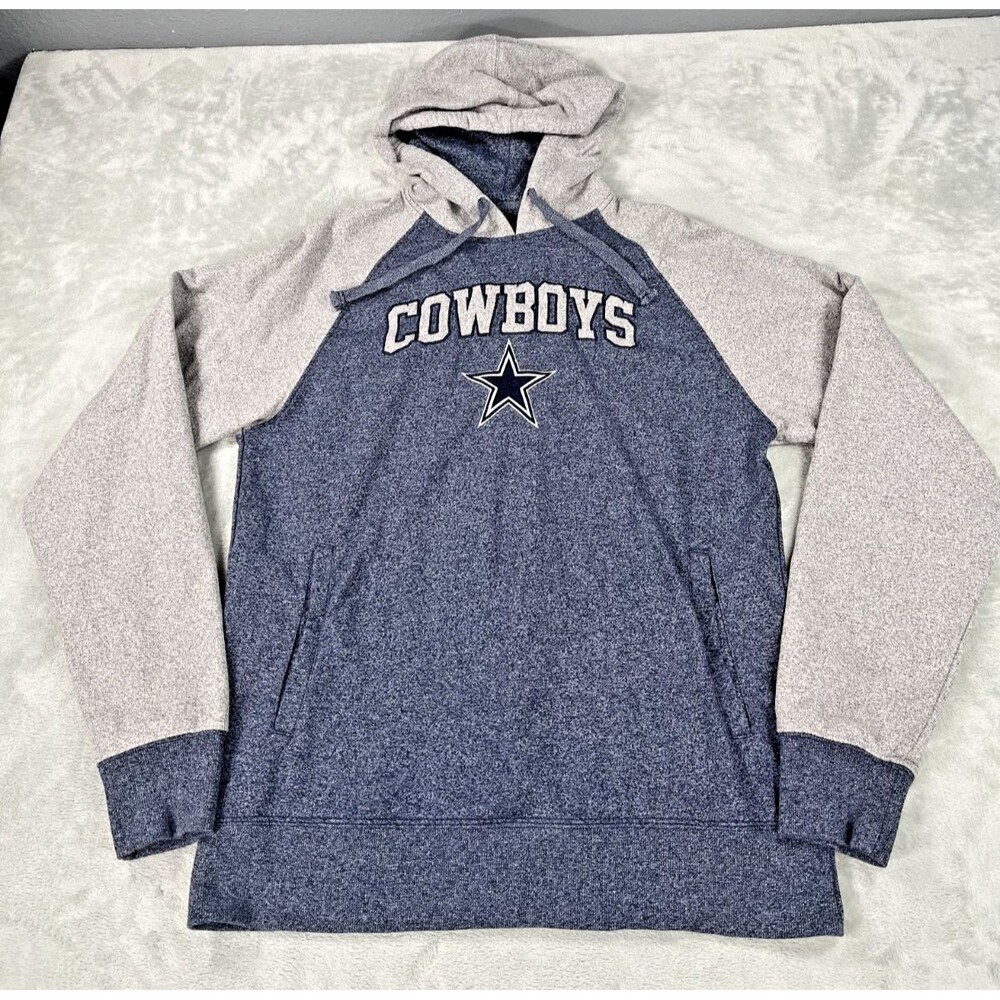 Dallas Cowboys Mens Hoodie Size M Authentic Gray Navy Colorblock Raglan Pullover